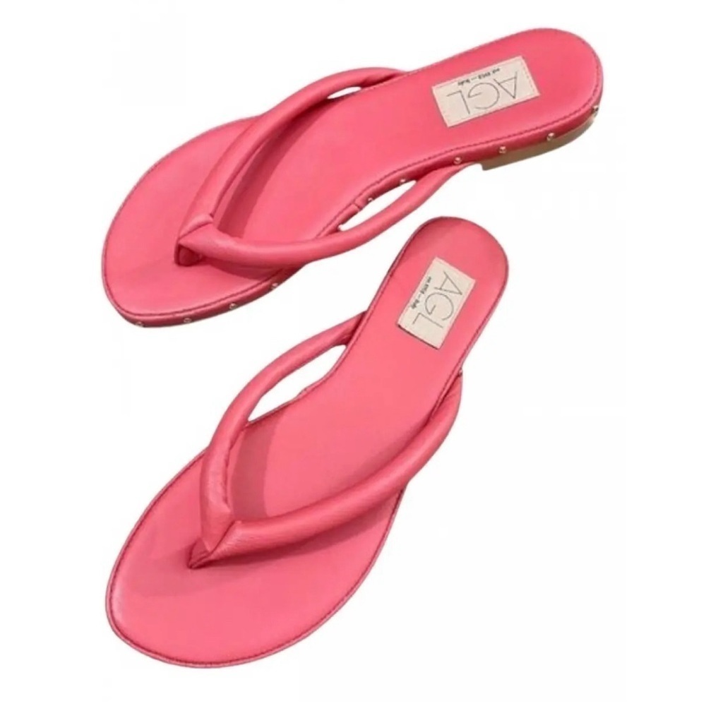 New AGL Sveva Flip Flop Micro Studded Leather Sandal in Pink Coral Size 38